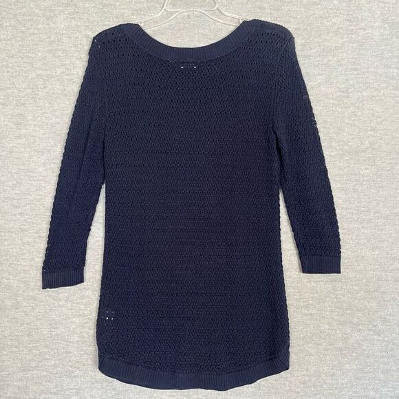 Tommy Hilfiger Open Knit Sweater Womens Small Navy Blue Tunic Crew Fisherman NWT - Picture 5 of 8